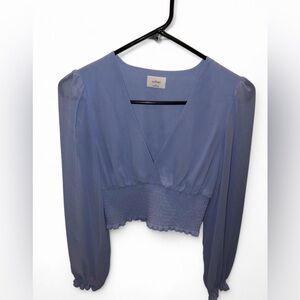 Aritzia Wilfred Blue V-Neck Blouse